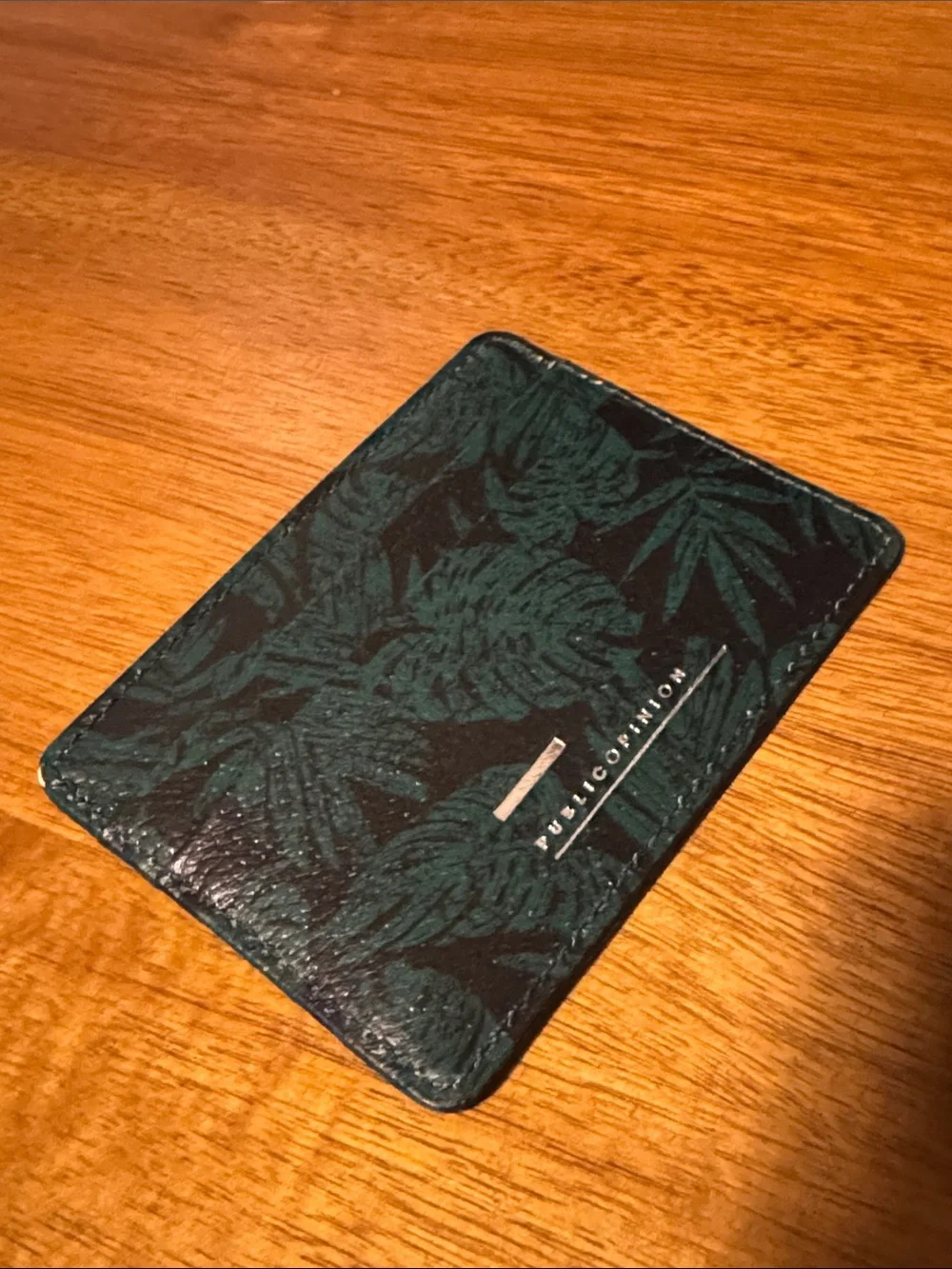 Men's Slim Card & Key Holder in Dark Green Leaf Pattern